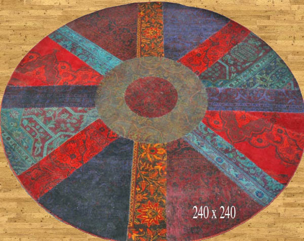 Patch Work & Over Dyed  Round Rug