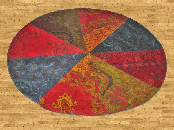 Patch Work & Over Dyed  Round Rug